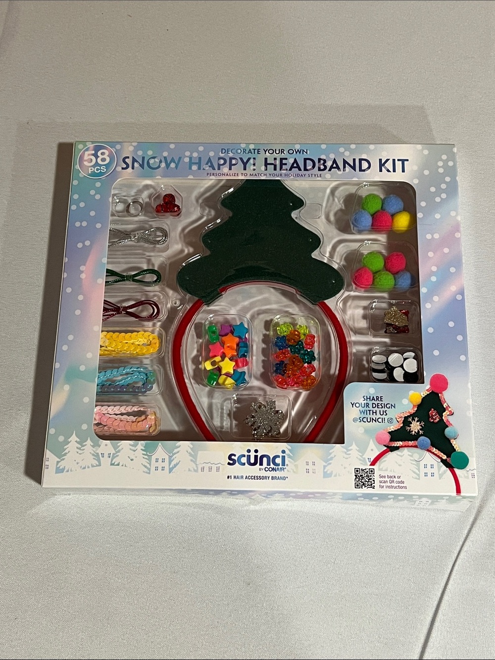 NEW scunci Red & Green Snow Happy! Kids Headband Craft Kit